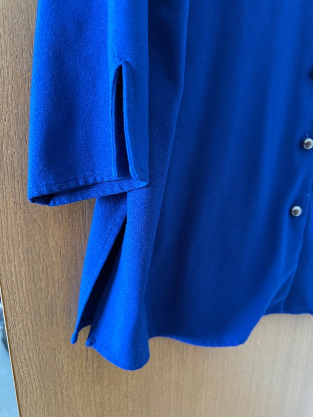 Susan Graver Blue Button‑Front Top – Mandarin Collar, Size Large - Picture 2 of 5